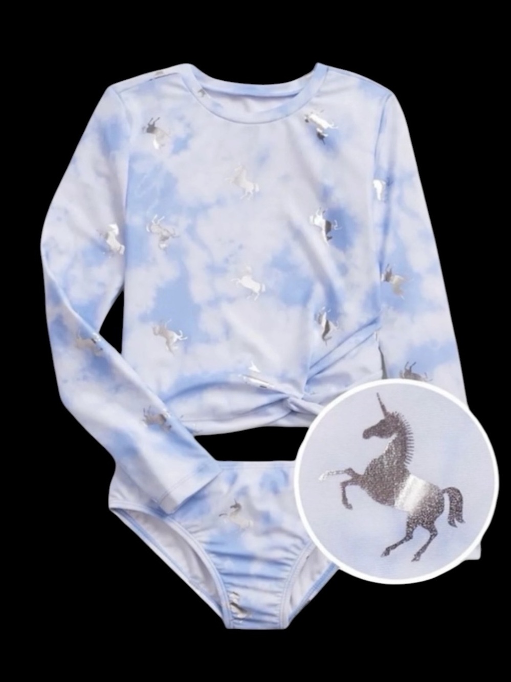 GAP Big Girl’s Unicorn Tie Dye 2PC Rashguard & Bottom in Blue/White, XXL (14-16)